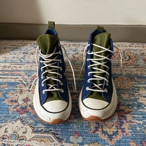Blue and green Converse High Tops